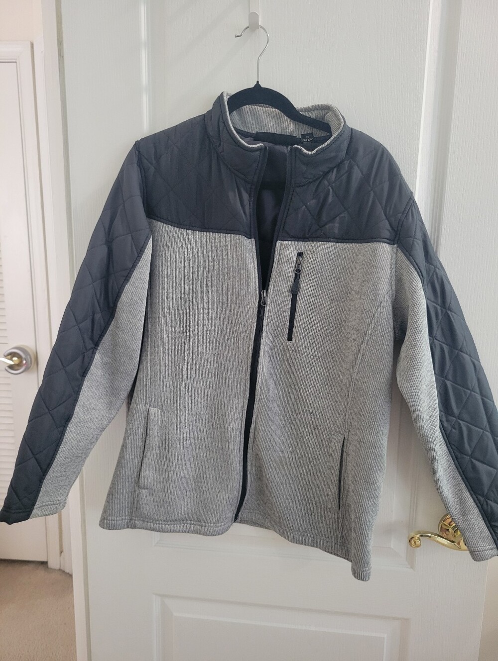 Swiss Tech Womens Jacket 2X 18W 20W Gray Black Knit Quilted Mixed Media Full Zip